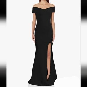 Off shoulder dress S black long high slit gown maxi red carpet party event new